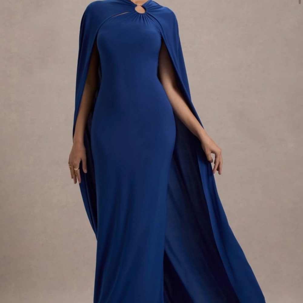 Club L London Midnight Blue Cape Maxi Dress